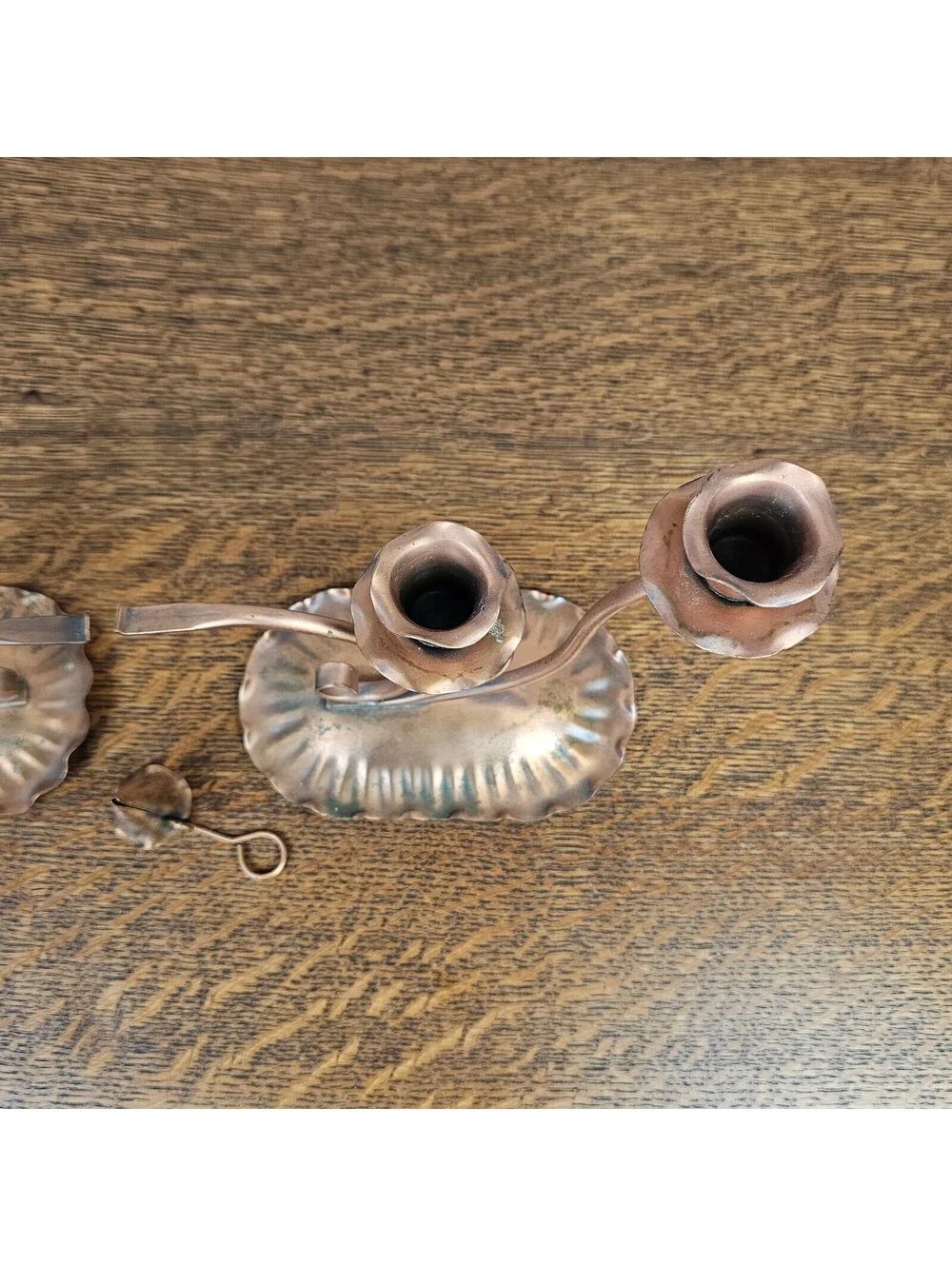 Vintage Gregorian Solid Copper Candle Holders Pair with Candle Snuffer
